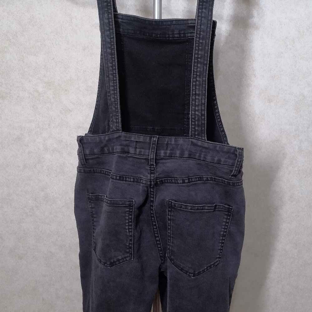 EUC Free People Black Denim Multi Pocket Overalls Zip Distressed Fade Sz26 - Picture 8 of 12